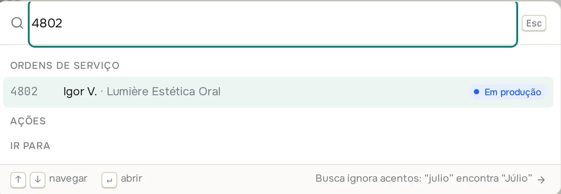 Caixa de busca do Incisal achando a OS 4802 pelo número